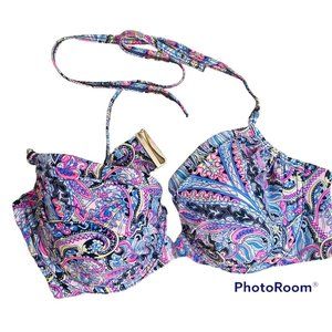 Victoria's Secret Purple Blue Pink Paisley Halter Push-Up Bikini Swim Top 34DD